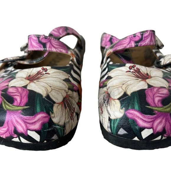 Calcio size 38 EU / 7.5 US Black & Pink Floral Stripe Clogs EUC - Picture 14 of 16